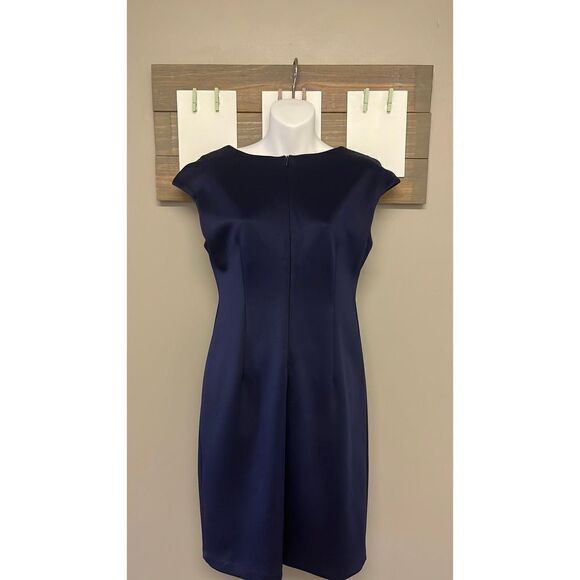 Connected Apparel Silky Sweetheart Neck Stretch Navy Sheath Dress- Size 6P - Picture 5 of 7